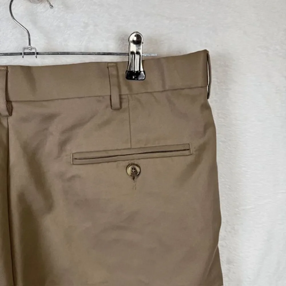 Perry Ellis Tan Dress Slacks Trousers Cuffed Pleated Pockets Size‎ 34x32